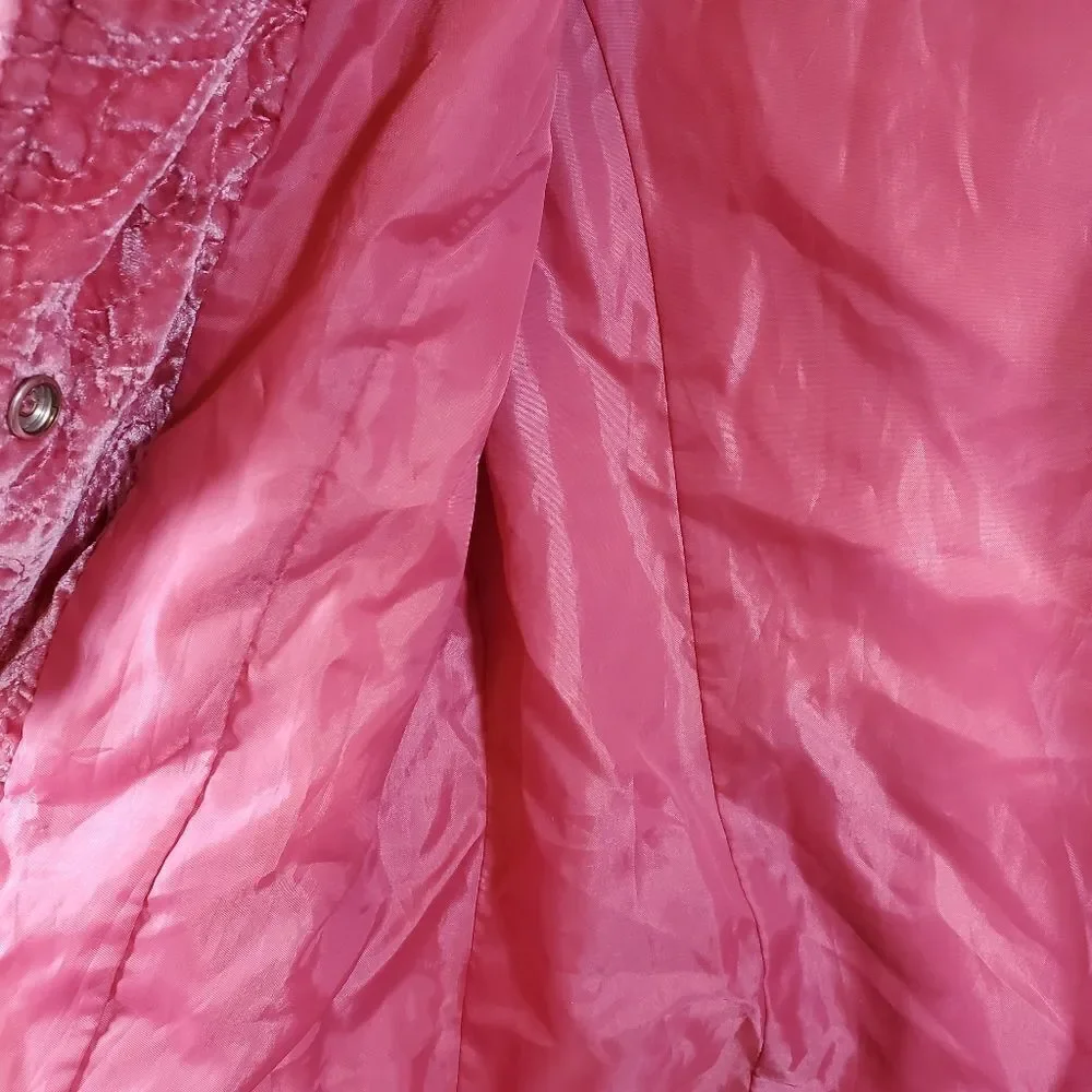Old Navy Big Girls Rose Pink Velvet Quilted Embroidered Lined Bow Front Blazer